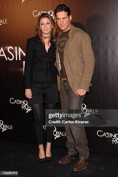 Miss and Mister Spain Elisabeth Reyes and Juan Francisco Garcia attend the premiere for "Casino Royal" on November 20, 2006 at Avenida Cinema in...