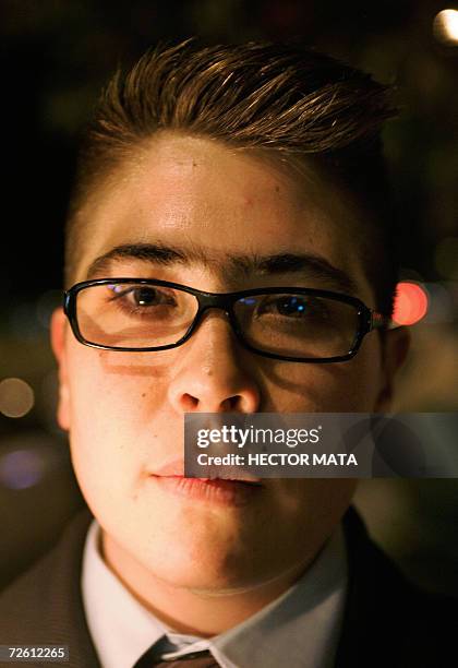 West Hollywood, UNITED STATES: A demonstrator poses for a portrait during the "Transgender Day of Remembrance" march in West Hollywood, CA, 20...