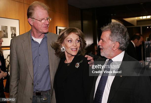 Actor Ed Begley Jr, actor Gregory Peck's widow, Veronique Peck and AMPAS President Sid Ganis attend the ceremony to celebrate the gift of The Gregory...