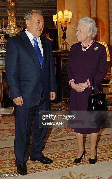 London, United Kingdom: Britain's Queen Elizabeth II receives the President of the Republic of Kazakhstan, Nursultan Nazarbayev at Buckingham Palace,...