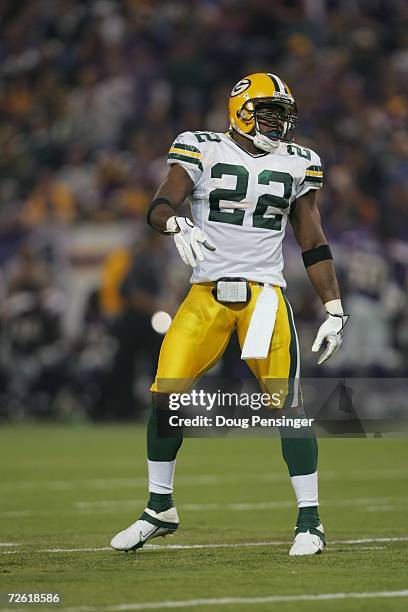 Safety Marquand Manuel of the Green Bay Packers stands on the field during the game against the Minnesota Vikings on November 12, 2006 at the...