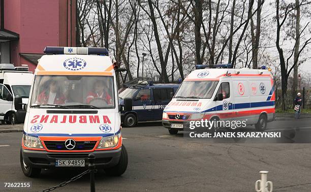 Ambulances arrive at the Halemba coal mine early 22 November 2006 in Katowice. Rescue work resumed early Wednesday at the mine in southern Poland...