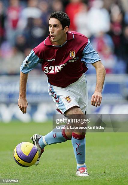 Peter Whittingham of Aston VIlla in action during the Barclays Premiership match between Wigan Athletic and Aston Villa at The JJB Stadium on...