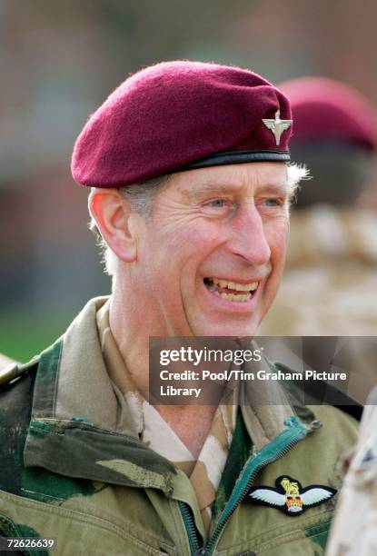 Prince Charles, Prince of Wales as Colonel in Chief of the Parachute Regiment, visits the 3rd Battalion Parachute Regiment in the Hyderabad Barracks...