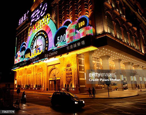 Night time image of the Rio casino in Macau May 24, 2006 in Macau, China. Across the harbour from Hong Kong, an hour by ferry, lies Europe's first...