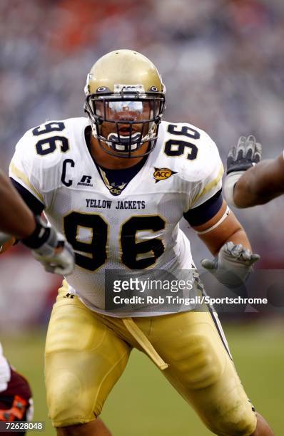 Defensive Tackle Joe Anoai of the Georgia Tech Yellow Jackets in action against the Virgina Tech Hokies on September 30, 2006 at Lane Stadium in...