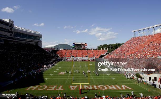 General view of the interior of Lane Stadium during the Virginia Tech Hokies vs Georgia Tech Yellow Jackets game on September 30, 2006 at Lane...