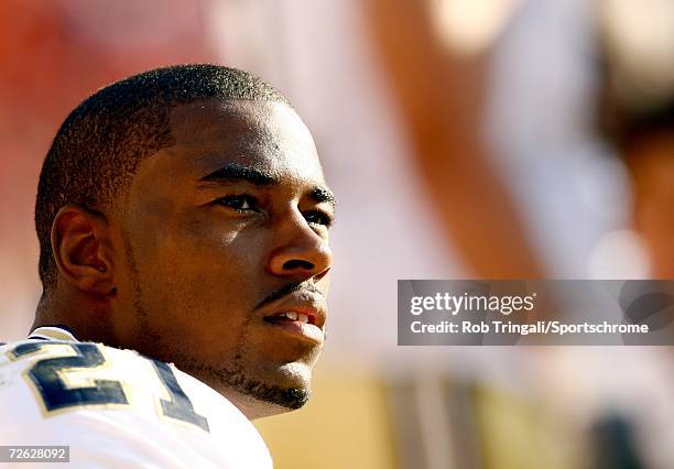 Wide Receiver Calvin Johnson of the Georgia Tech Yellow Jackets looks on against the Virgina Tech Hokies on September 30, 2006 at Lane Stadium in...