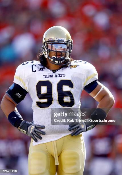 Defensive Tackle Joe Anoai of the Georgia Tech Yellow Jackets in action against the Virgina Tech Hokies on September 30, 2006 at Lane Stadium in...