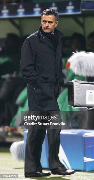 Jose Mourinho, manager of Chelsea during the UEFA Champions League Group A match between Werder Bremen and Chelsea at the Weser Stadium on November...