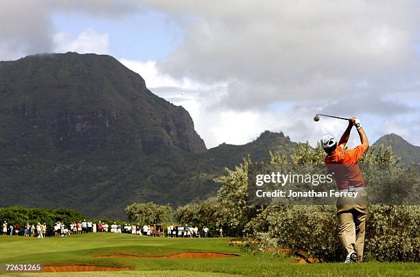 Mike Weir hits his second shot on the 2nd hole during the final round of the PGA Grand Slam of Golf on November 22, 2006 at the Poipu Bay Golf Course...