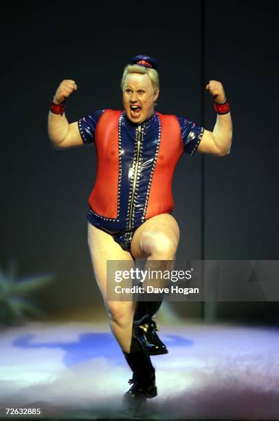 Matt Lucas performs on stage at "Little Britain's Big Night" charity gala performance in aid of Comic Relief at the Hammersmith Apollo on November...