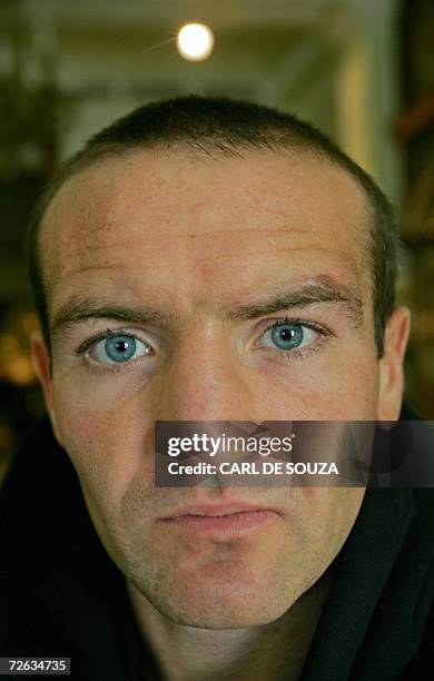 United Kingdom: WBO Featherweight Champion Scott Harrison prepares to address a press conference at the Park Lane Hotel, in central London, 23...