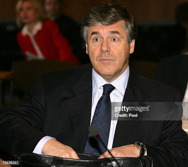 Deutsche Bank Chief Executive Josef Ackermann prepares for the Mannesmann retrial, on November 24, 2006 in Dusseldorf, Germany. The hearing of...
