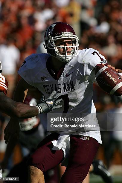 Quarterback Stephen McGee of the Texas A&M Aggies gets ready for a play against the Texas Longhorns at Darrell K Royal-Texas Memorial Stadium...