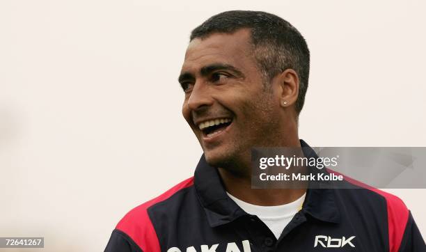 Romario of Adelaide United looks at the field before the start of play in the round fourteen Hyundai A-League match between the Central Coast...