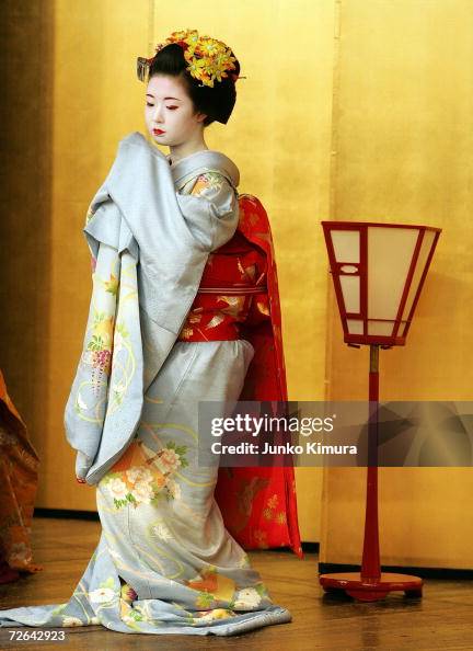 High Ranking Geisha A Japanese Maiko dancer, or young Geisha, performs at a tea ceremony ...