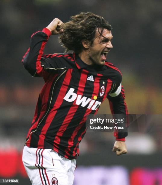 Paolo Maldini of AC Milan celebrates his goal during the Serie A match between AC Milan and Messina at the San Ciro stadium on November 25, 2006 in...