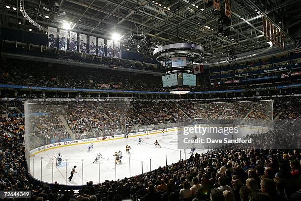 General view of the Air Canada Centre is seen as the Boston Bruins take on the Toronto Maple Leafs during their NHL game at the Air Canada Centre on...