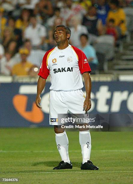 Romario looks dejected after missing a chance during the round fourteen Hyundai A-League match between the Central Coast Mariners and Adelaide United...