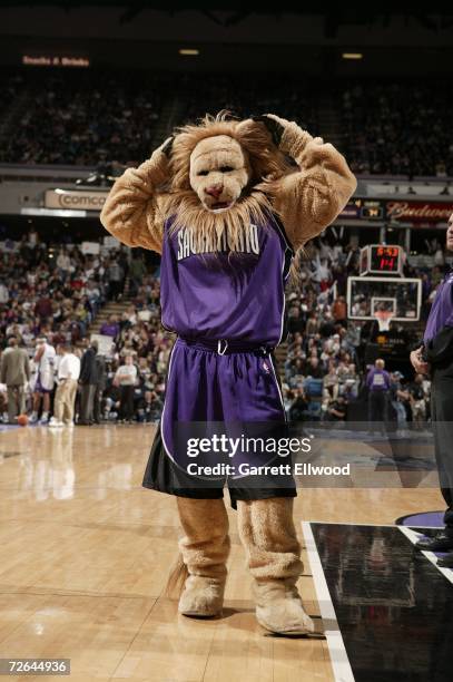 Sacramento Kings mascot, Slamson, gets ready to watch the Sacramento Kings take on the Portland Trail Blazers on November 25, 2006 at ARCO Arena in...