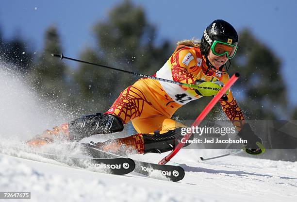 Bridgette Acton of Canada competes in her first run during the FIS Women's Alpine World Cup Slalom on November 26, 2006 in Aspen, Colorado.