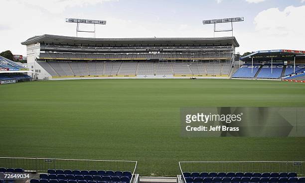 General view shows the pitch looking towards the ASB Stand at Eden Park on November 27, 2006 in Auckland, New Zealand. Rugby Cup Minister Trevor...