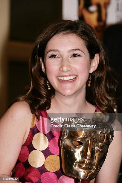 Actress Julianna Rose Mauriello poses with the International award for 'Lazy Town' in the awards room at the 11th British Academy Children's Film &...
