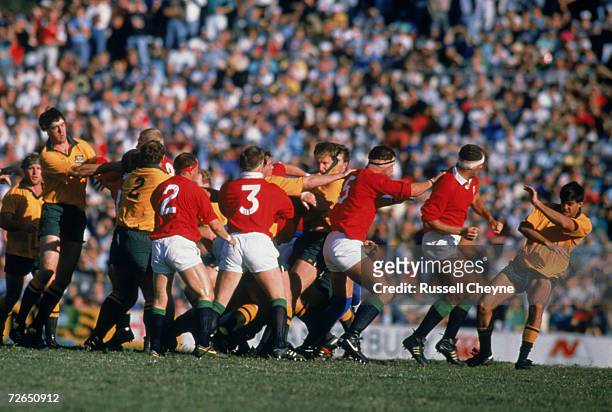 An altercation during the third test of the Lions Tour of Australia, 15th July 1989. England won the match 19-18.