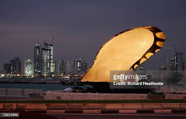 The Pearl monument on The Corniche is shown prior to the start of the 15th Asian Games Doha 2006 November 27, 2006 in Doha, Qatar. The games start on...