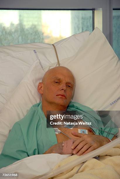 In this image made available on November 25 Alexander Litvinenko is pictured at the Intensive Care Unit of University College Hospital on November...