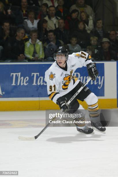 Steven Stamkos of the Sarnia Sting skates against the London Knights at the John Labatt Centre on October 27, 2006 in London, Ontario, Canada.