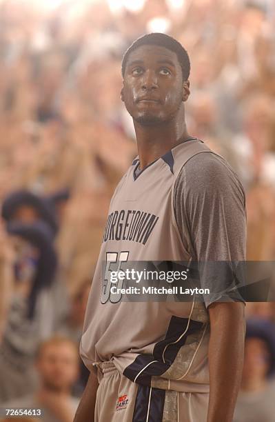 Roy Hibbert of the Georegtown Hoyas looks on during a college basketball game against Old Dominion Monarchs at McDonough Arena on November 19, 2006...