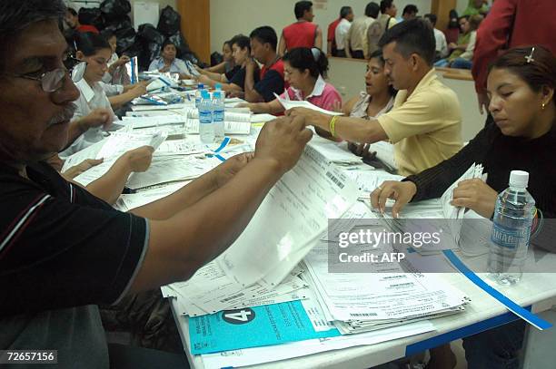 Electoral personnel count the votes of Sunday's presidential election 27 November, 2006 in Guayaquil, Ecuador. Rafael Correa, a friend of Venezuela's...