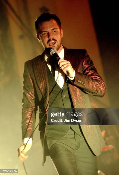 Lead singer Brandon Flowers of The Killers performs during the second of three nights at the Brixton Academy in support of the new album "Sam's Town"...