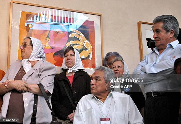 Argentine 'Madres de Plaza de Mayo' human rights organization member Eve de Bonafini , Pedro Guayasamin , son of Ecuatorean painter Oswaldo...