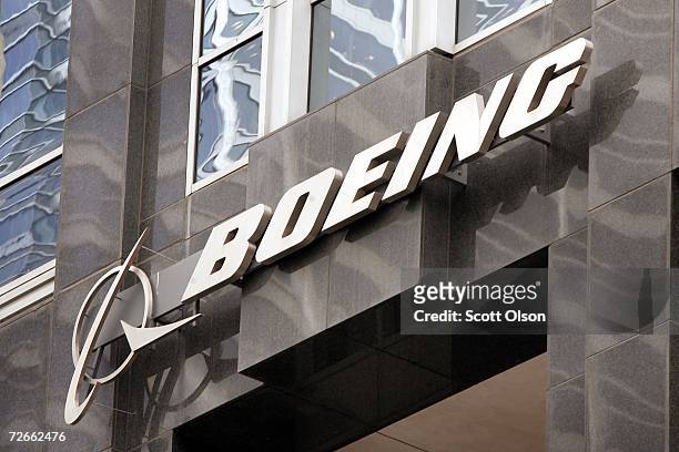 The Boeing logo hangs on the corporate world headquarters building of Boeing November 28, 2006 in Chicago, Illinois. Orders for U.S. Manufactured...