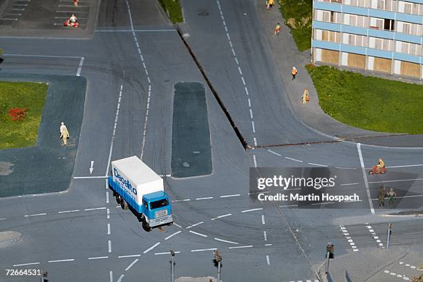 model of truck crossing intersection - toy truck stock pictures, royalty-free photos & images