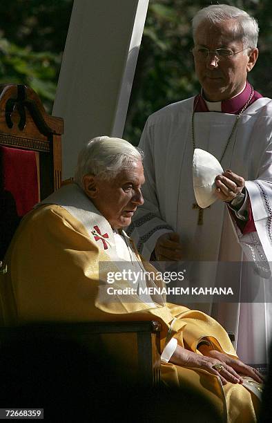 Pope Benedict XVI wears a skullcap during a mass at the Mary's House chapel near Ephesus 29 November 2006. The Pope began celebrating a mass at the...