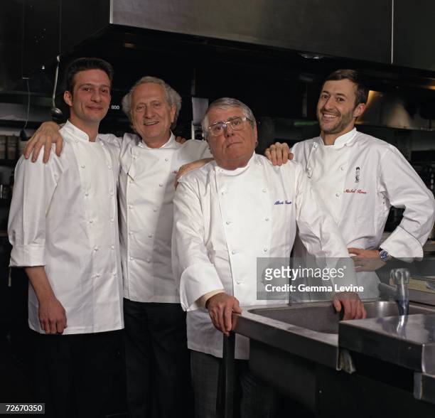 French-born restaurateur brothers Michel and Albert Roux , with their sons Alain and Michel Jr , circa 1995.