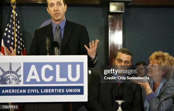 American Civil Liberties Union lawyer Ben Wizner, Khaled El-Masri and ...