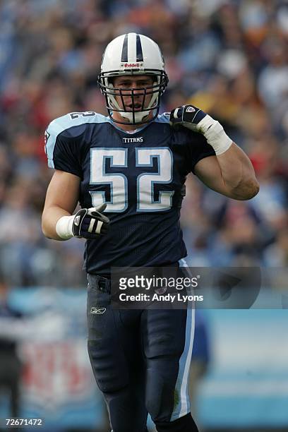 Colby Bockwoldt of the Tennessee Titans looks on against the Baltimore Ravens on November 12, 2006 at LP Field in Nashville, Tennessee. The Ravens...