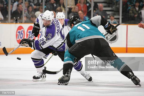 Marty Murray of the Los Angeles Kings skates with the puck during a game against the San Jose Sharks on November 22, 2006 at the HP Pavilion in San...