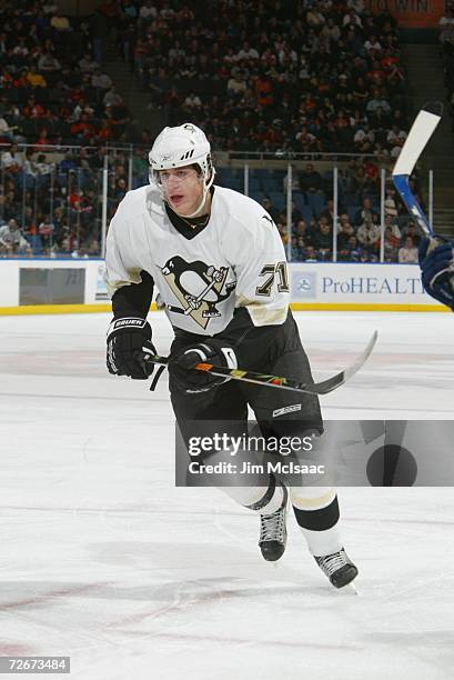 Evgeni Malkin of the Pittsburgh Penguins skates against the New York Islanders on November 24, 2006 at Nassau Coliseum in Uniondale, New York. The...