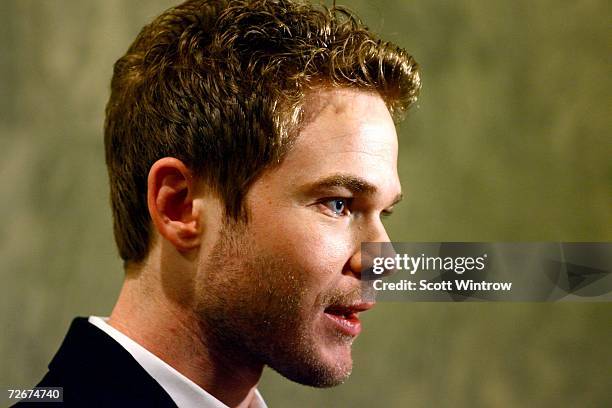 Actor Shawn Ashmore is interviewed while arriving for the screening of "3 Needles" during the opening of The New York Aids Film Festival held at the...