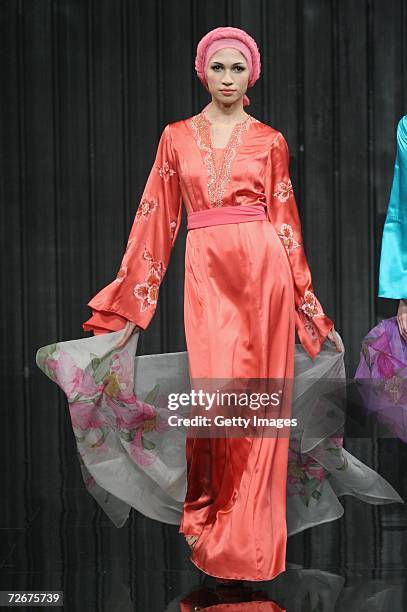 Model wears Melvin Lam at the Islamic Fashion Festival on the third day of Malaysian-International Fashion Week at the Kuala Lumpur Convention Centre...