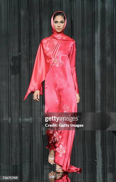 Model wears Melvin Lam at the Islamic Fashion Festival on the third day of Malaysian-International Fashion Week at the Kuala Lumpur Convention Centre...