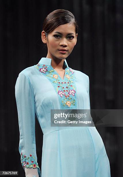 Model wears Melvin Lam at the Islamic Fashion Festival on the third day of Malaysian-International Fashion Week at the Kuala Lumpur Convention Centre...