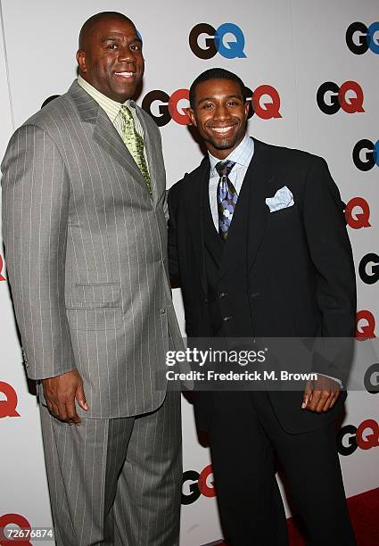 Basketball great Magic Johnson and football player Andre Johnson arrives at the GQ magazine 2006 Men of the Year dinner celebrating the 11th Annual...