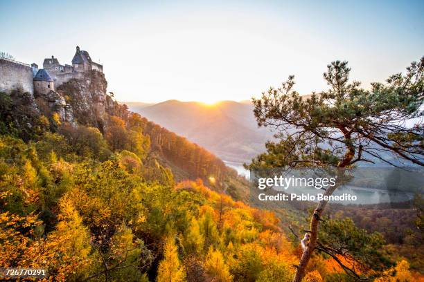 sunsent in the castle of krems. - dürnstein stock pictures, royalty-free photos & images